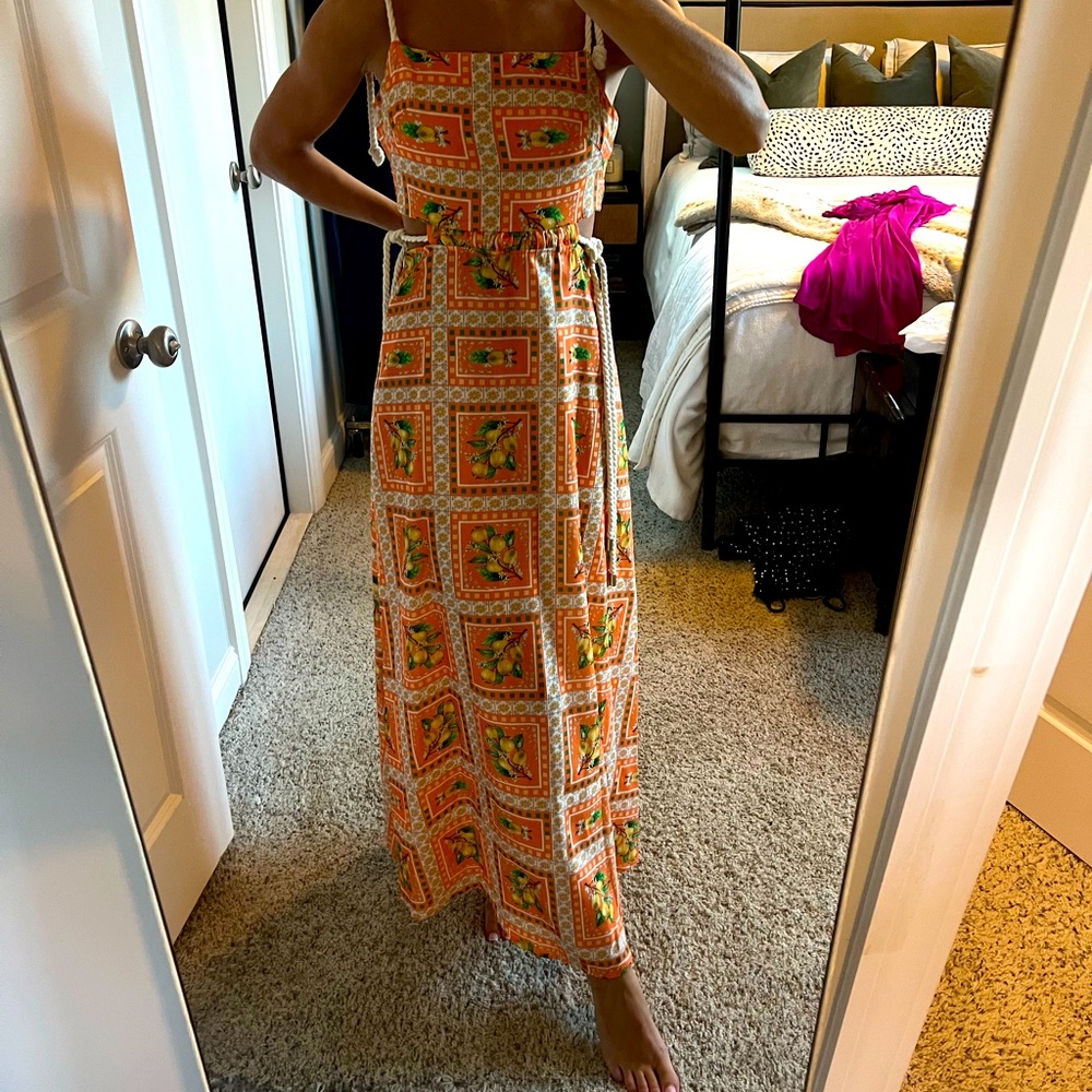 Vibrant Orange lemon Midi Dress